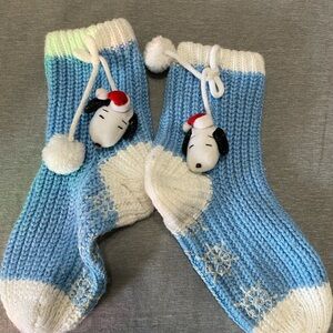 Blue and White Snoopy Knit Socks